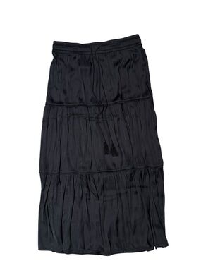 Joie Black Satin Tiered Midi Skirt Size M Drawstring Flowy Layered NWT